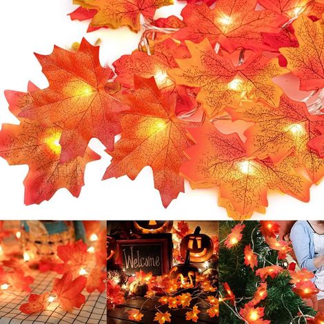 Guirlande De Feuilles D'érable - 20 Led Blanc Chaud - 3 Piles AA - 3 M - Mode Clignotant Et Fixe - Décoration Automne (1/5)