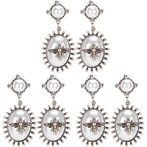 3 Pairs Earrings Metal Alloy Fashion Retro Pearl Bee Jewelry Women Girls AccessoriesWhite (1/5)