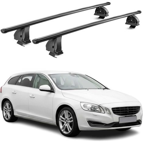 OMAC Stahl Dachträger Querträger Volvo V60 I 2011-2018 – TÜV / DIN 75302:2019 – Abschließbar – Max. 75 kg – 2 Stangen – Schwarz (1/5)