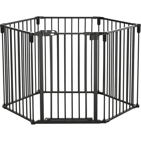 Barrière de sécurité pliante à 6 sections, barrière pour chien en acier, système de verrouillage automatique, noire (1/5)