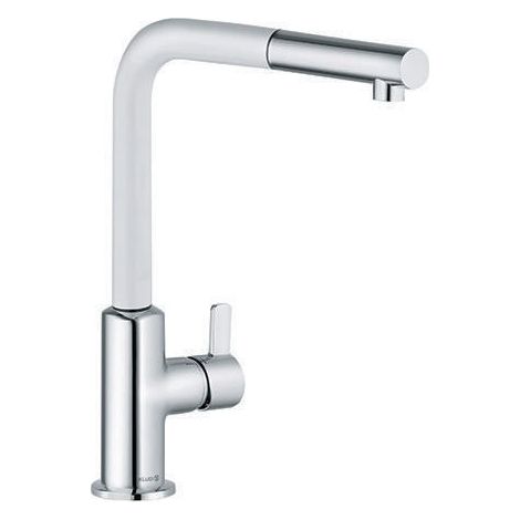 Mezclador monomando de lavabo 408519378 L-INE S ECO caño extraíble cromo / blanco mate, palanca corta KLUDI (1/4)