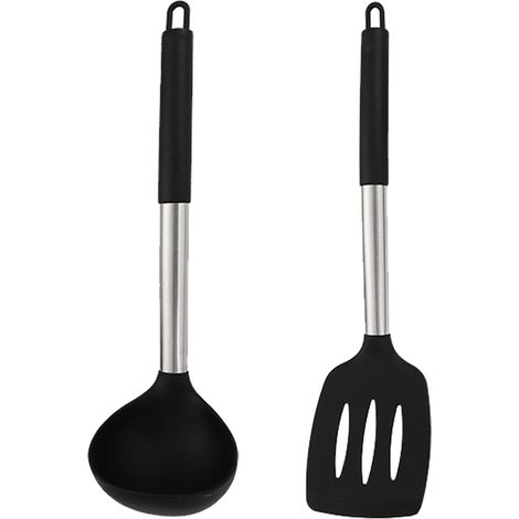 Ensemble Ustensiles Cuisine Silicone - Acier Inoxydable Résistant Chaleur 230°C - Pour Poêles Antiadhésives - Lot De 2 Pièces (1/5)