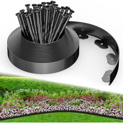 Bordure de jardin en plastique, 10 m, avec 30 piquets, flexible pour bordures de parterres de fleurs, bordures de gazon, pelouses et allées (1/4)