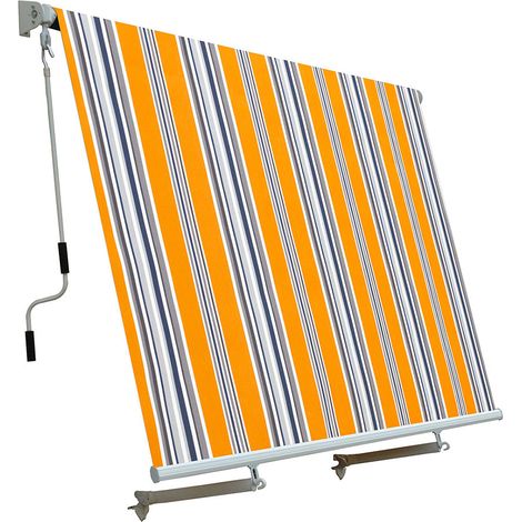 Tenda da Sole a Caduta con Bracci 245x245 cm Tessuto in Poliestere Riga Gialla