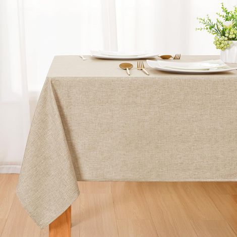 Nappe Beige Aspect Lin 100x140cm, lavable imperméable effet lotus salon/jardin/mariage