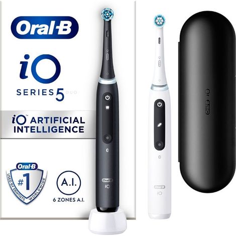 Oral-B iO 5 Lot De 2, Brosses a Dents Électriques Noire et Blanche, 2 Brossettes (1/5)