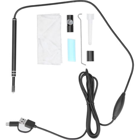Brosse de nettoyage auriculaire 3-en-1 HD endoscope visuel avec lumières LED pour Android - Noir, outil de retrait de cérumen.