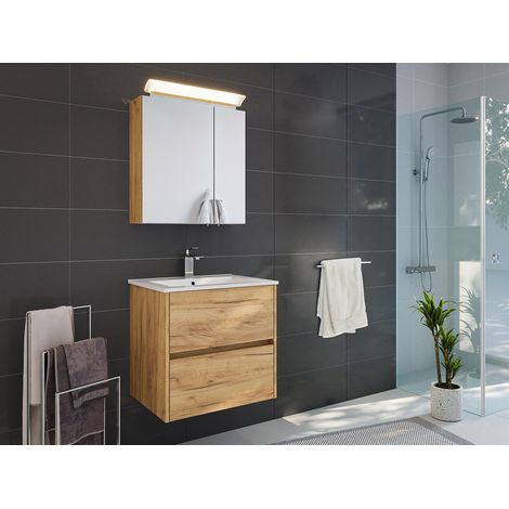 Badmöbelset Taifun 60cm 2tlg mit Spiegelschrank eiche gold