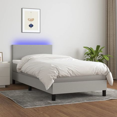 Sommier Tapissier + Matelas + LED,Lit adulte Simple Durable Gris clair 90x190cm Tissu -57963 (1/5)