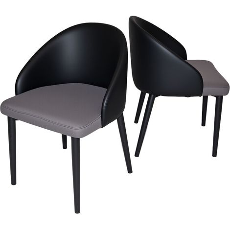 Lot de chaises chaise repas moderne 2 pièces dossier ergonomique dossier en similicuir noir assise en maille respirante grise pieds (1/5)
