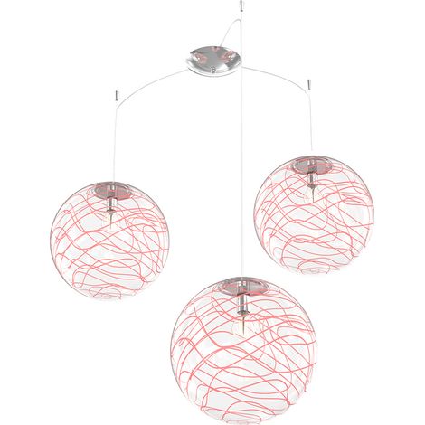 Sospensione Contemporanea Moon Metallo Cromo Vetro Rosso 3 Luci E27 D.30Cm (1/4)