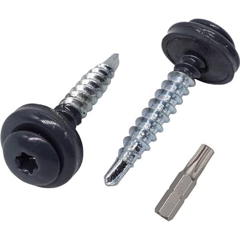 Metal Torx Roofing Screws, 0.5 x 35 mm, Painted Self-Drilling Screws with EPDM Washers, Sheet Metal Screws (Charcoal RAL 7016) (1/4)