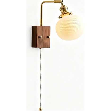Applique Murale Orientable Ronde, Lampe de Chevet pour Chambre, LED 12 W 3 Couleurs, Interrupteur à Tirette Noyer (1/5)