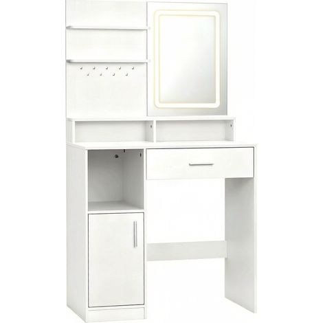 Coiffeuse avec miroir LED réglable 3 couleurs, coiffeuse, table de toilette (uniquement la table de toilette) (1/5)