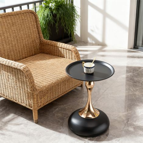 Table de chevet ronde avec plateau et base en métal, noir, pour petits espaces (1/5)