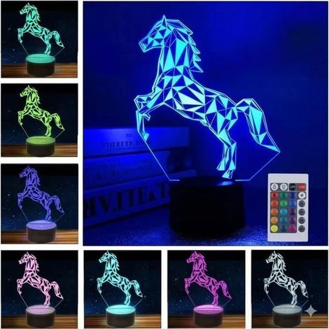 Lampe 3D Cheval Veilleuse Enfant 16 Couleurs Graduables, Commandes Tactiles et Télécommandes, Rechargeable, Déco Chambre Enfant (1/5)