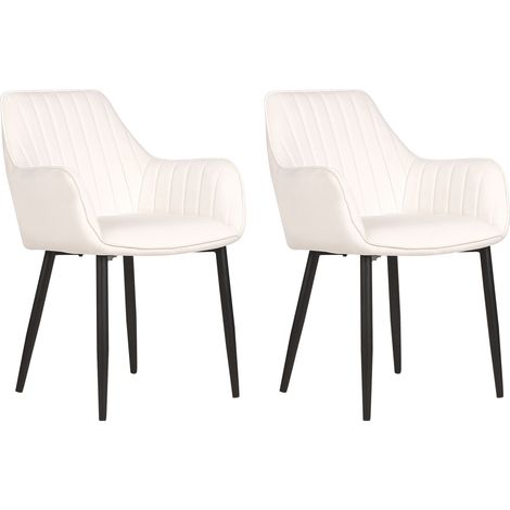 Moderno conjunto de 2 sillas de comedor de terciopelo puntadas verticales patas de metal retro glamour blanco crema Wellston (1/5)