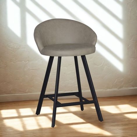 Taburete con asiento tapizado en nobuk gris tórtola y patas negras - Ikadis (1/4)