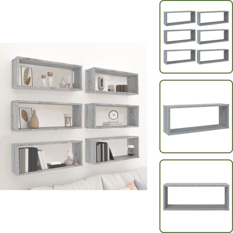 Étagères murales cube 6 pcs Sonoma gris 60x15x23 cm Bois - Étagères Murales - Étagères Cubes - Rangement Mural - Bibliothèque Murale - Décoration Murale (1/5)
