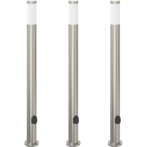 Balizas de luz con toma de corriente, 3 unidades, 110 cm, acero inoxidable, IP44 vidaXL