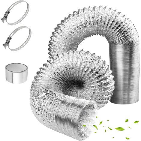 Conduit flexible isolé phonique et thermique 100 mm x 1,5 m – Aluminium résistant à la corrosion – Colliers ajustables inclus