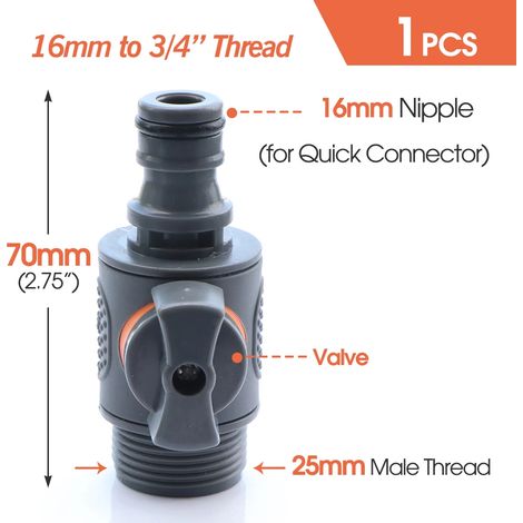 (P-1PCS) Raccord rapide pour tuyau d'arrosage 1/2 3/4 pouce, raccord d'arrêt d'eau pour lavage de voiture, joints de réparation de tubes d'irrigation 20/16 mm (1/5)
