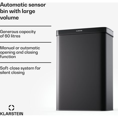 Klarstein Touchless Sensor Kitchen Bin - 60L Capacity, Motion Sensor, Soft-Close Lid, Stainless Steel, Matt Black, LED Control Panel (1/5)