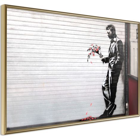 Affiche Murale Encadrée "Banksy Waiting in Vain" 45 x 30 cm Or