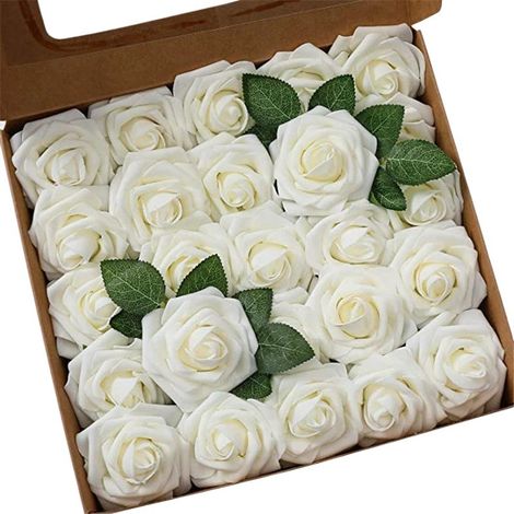 Coffret cadeau de roses artificielles bleues, fleurs en soie PE, décoration intérieure, centre de table de mariage, blanc crème (1/4)