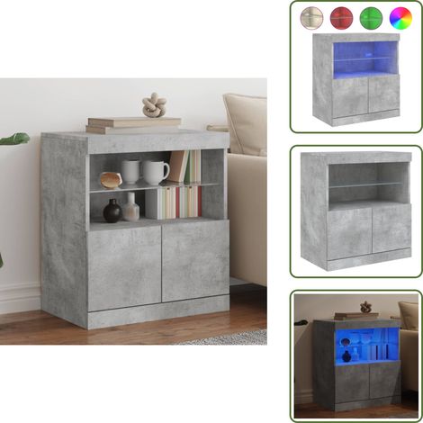 Buffet avec lumières LED gris béton 60x37x67 cm - Buffet Design Moderne - Meuble Rangement - Luminaire Led Rgb - Armoire Murale - Décoration Intérieur (1/5)