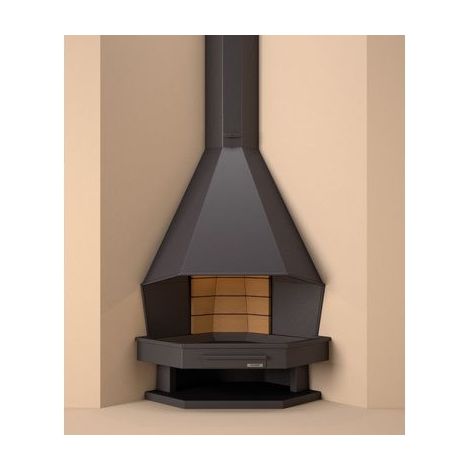 Cheminée à bois de coin en acier 13Kw – Foyer à feu ouvert – Sortie des fumées 200mm – Dimensions 2700x680x680mm – Focgrup