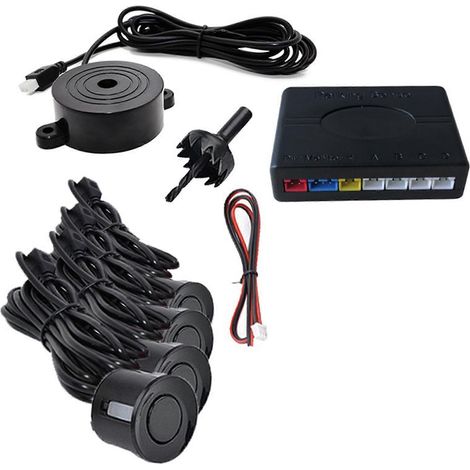 Kit universal de sensores de aparcamiento para coche con 4 sensores, zumbador y función de marcha atrás. (1/5)