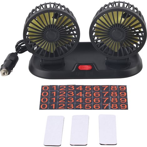 Ventilateur voiture 12V double tête 5 pales 2 vitesses 360° rotatif pour véhicules (pale jaune) (1/5)