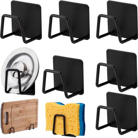 Lot de 6 porte-éponges auto-adhésifs en acier inoxydable avec crochet adhésif pour évier et évier (1/5)