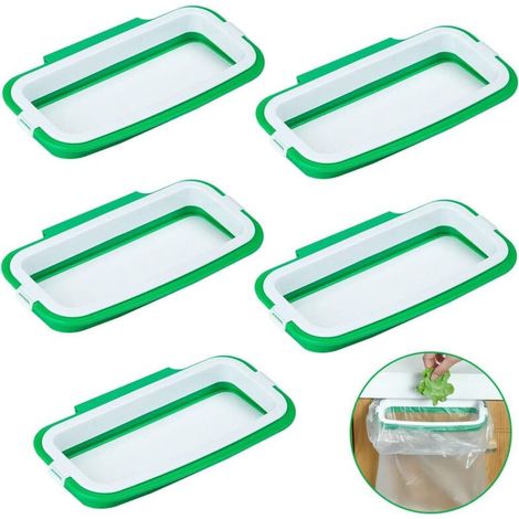 Lot de 5 supports portables pour sacs poubelle, à suspendre à l'arrière d'une porte de placard de cuisine. (1/5)