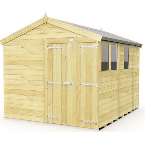 8 x 9 Feet Apex Shed - Double Door With Windows - Wood - L272 x W231 x H217 cm