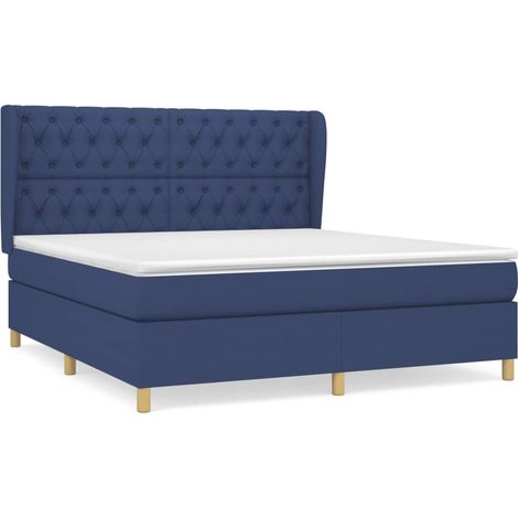 Sommier à lattes de lit avec matelas Bleu 160x200 Tissu (1/5)
