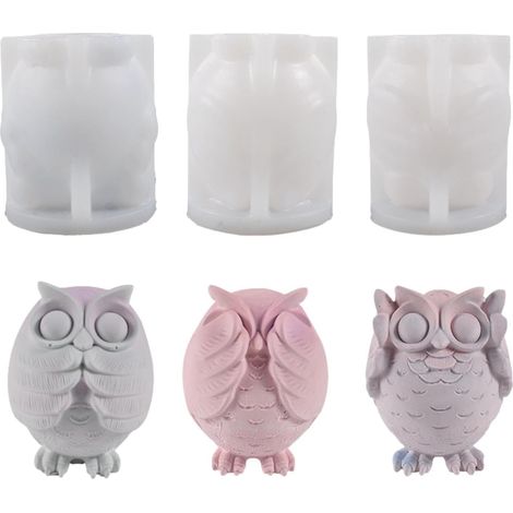 Lot de 3 moules en Silicone Chouette Animaux Bougie Moule à Bougie Silicone Moule à Bougie Moule à Cire Moule Silicone pour la Fabrication de Bougies parfumées Bougies Fondant gâteau résine (1/5)