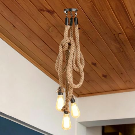Suspensions En Corde De Chanvre Créatif: Suspension Luminaire Induistrielle Lampe, Suspension En Corde De Chanvre à 3 Têtes Avec E27 Douille Pour Salon, Cuisine, Bar, Loft (Sans Ampoules) (1/5)
