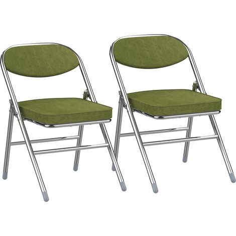 Sifree – Lot de 2 chaises pliantes en velours côtelé – Pieds chromés argentés – Confort durable – Capacité de charge 175 kg – Gain de place pour bureau et salle de réunion (1/5)