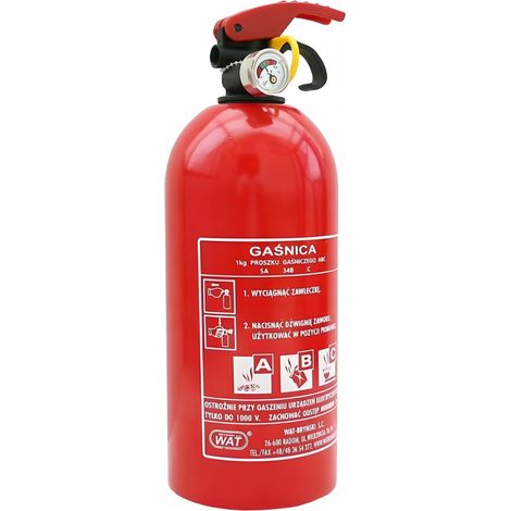 Extintor de polvo ABC con manómetro para extinguir incendios en coches y viviendas, 1 kg. (1/5)
