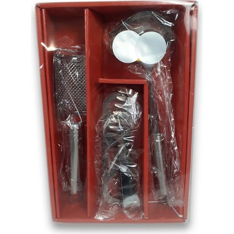 Ustensiles de cuisine - Louche, râpe, mesureur et pince à spaghetti - Coffret cadeau - Métal aspect inox - Voir photos pour détails - NEUF (1/2)