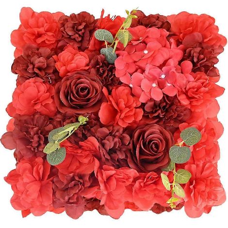 Panneau de fleurs artificielles roses, décor romantique à faire soi-même, panneau floral décoratif, fond photo pour mariage, événement, décoration murale intérieure-Red (1/5)