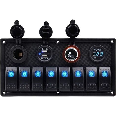 8-Gang Rocker Switch Panel, 12V Marine Rocker Switch Panel, 12V/24V Boat Electrical Panel for Boat, Camper Van, Caravan, Car (1/5)