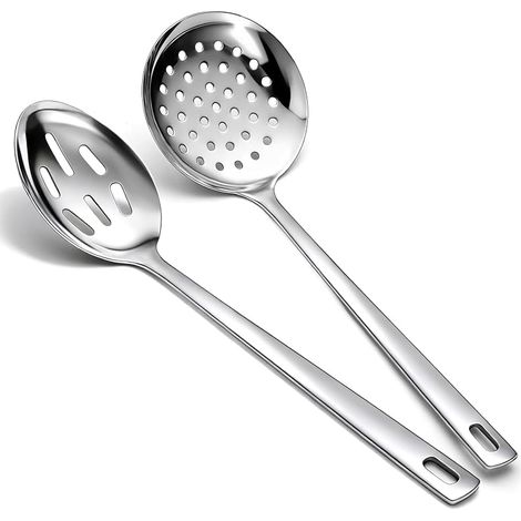 Schaumlöffel mit Schlitzen und Schaumkelle, 2-teiliges Set, 33 cm, Küchenutensil aus Edelstahl zum Abschöpfen von Nudeln/Kochen/Braten, Pastalöffel aus Metall (1/5)