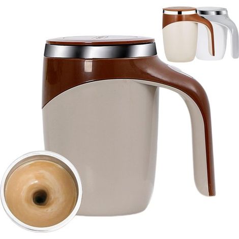 Mug rechargeable avec agitateur – Mug à agitation automatique 380 ml – Mélange en une seule étape – Refroidissement rapide et antidérapant – Marron (1/5)