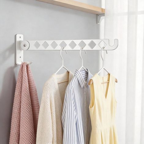 Porte Manteau Mural Pliable avec 8 Crochets, Capacité de Charge de 20 kg, Crochet Mural pour Balcon, Salle de Bain, Buanderie (1/5)
