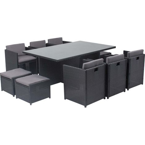 Juego de muebles de jardín 10 plazas negro/gris + funda protectora MIAMI (1/3)
