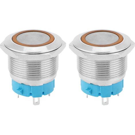 2 interrupteurs à bouton-poussoir autobloquants à 4 broches avec anneau lumineux 22 mm IP65 pour modification de bateaux et de voitures (jaune 220 V CA) (1/5)