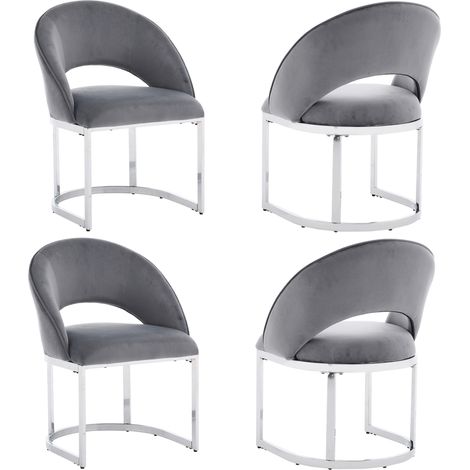 4er-Set Esszimmerstühle aus grauem Samt mit silbernen Metallbeinen 59x56x80 cm MODENUIT (1/5)